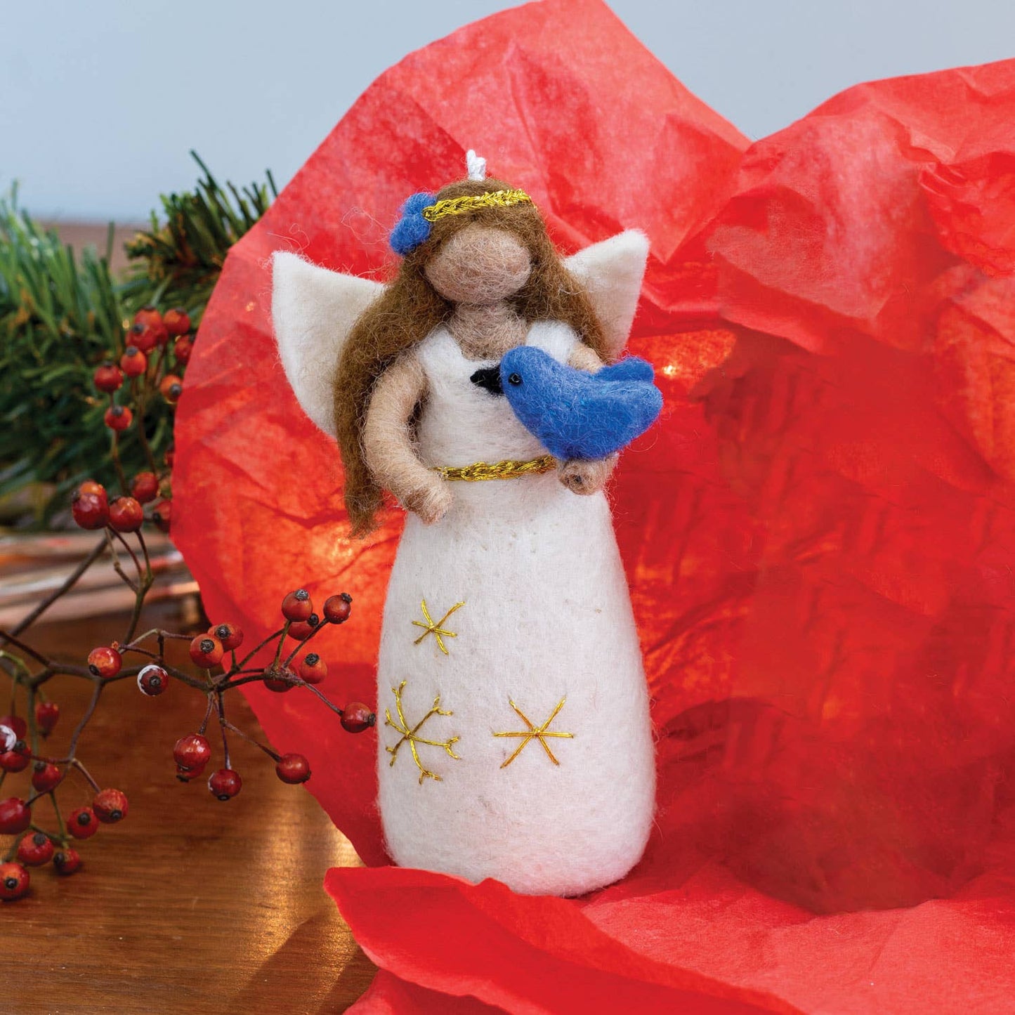 Bluebird Happiness Angel Ornament