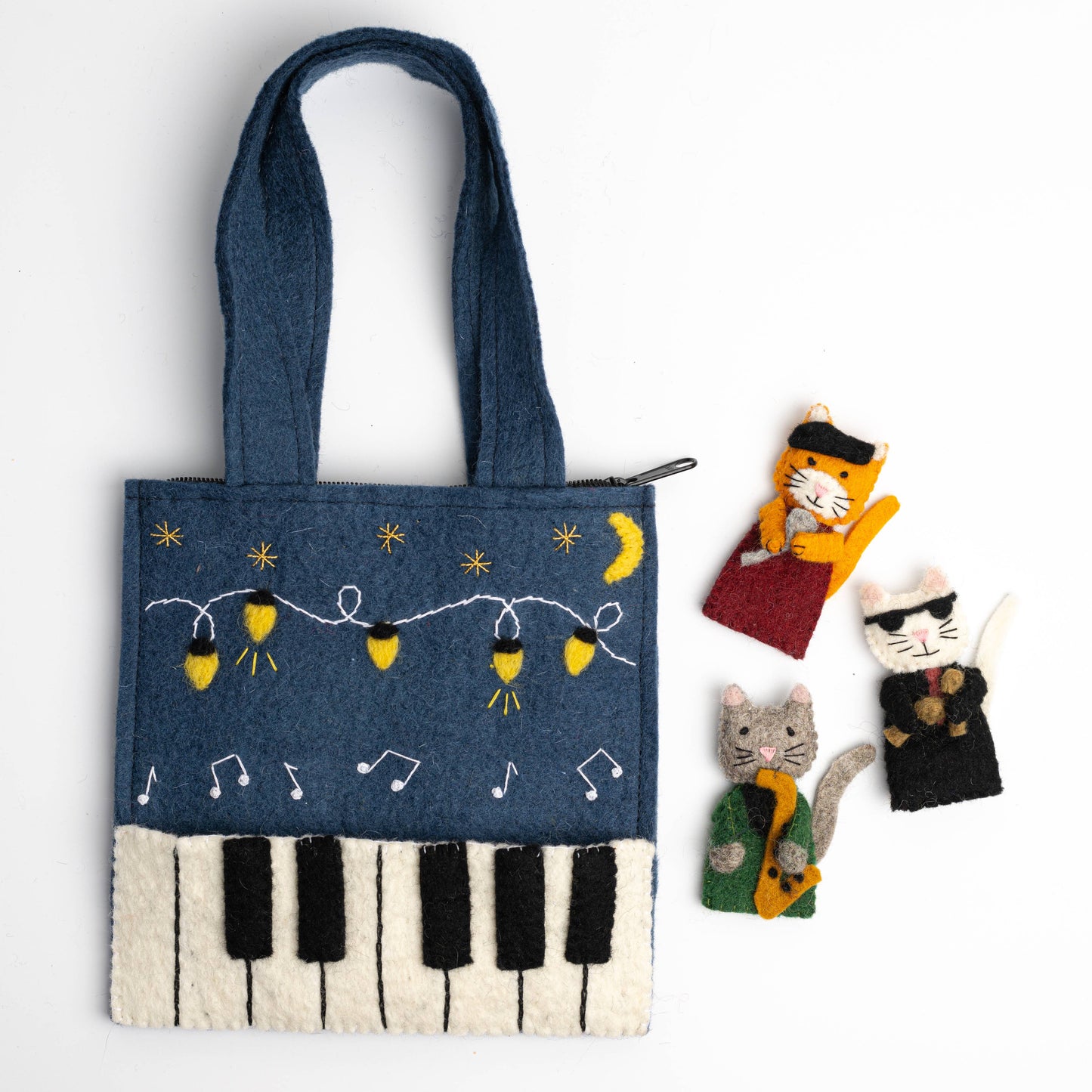 Jazz Cats Felt Finger Puppet Bag