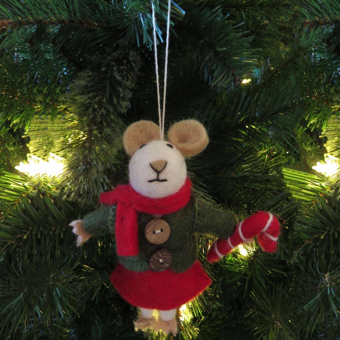 Handmade Felt Biodegradable Christmas Mouse Ornament