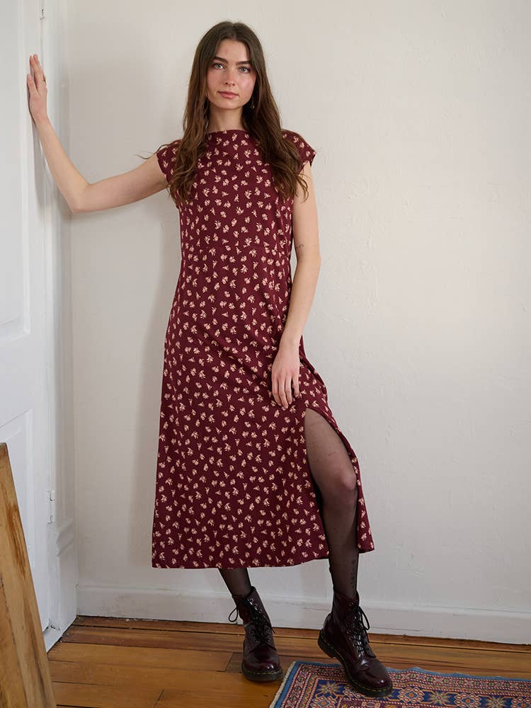 Elise Burgundy Bouquet Sheath Dress