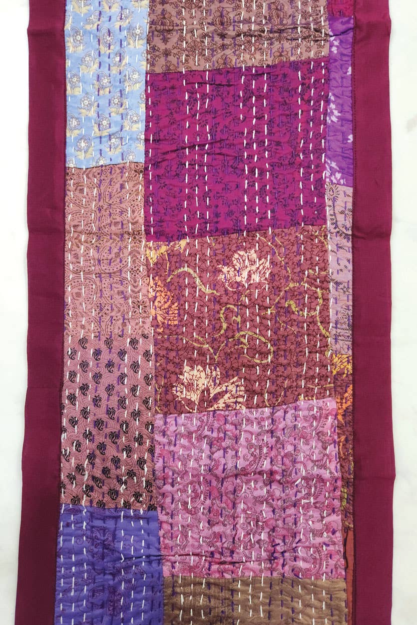 Purple Kantha Silk Table Runner