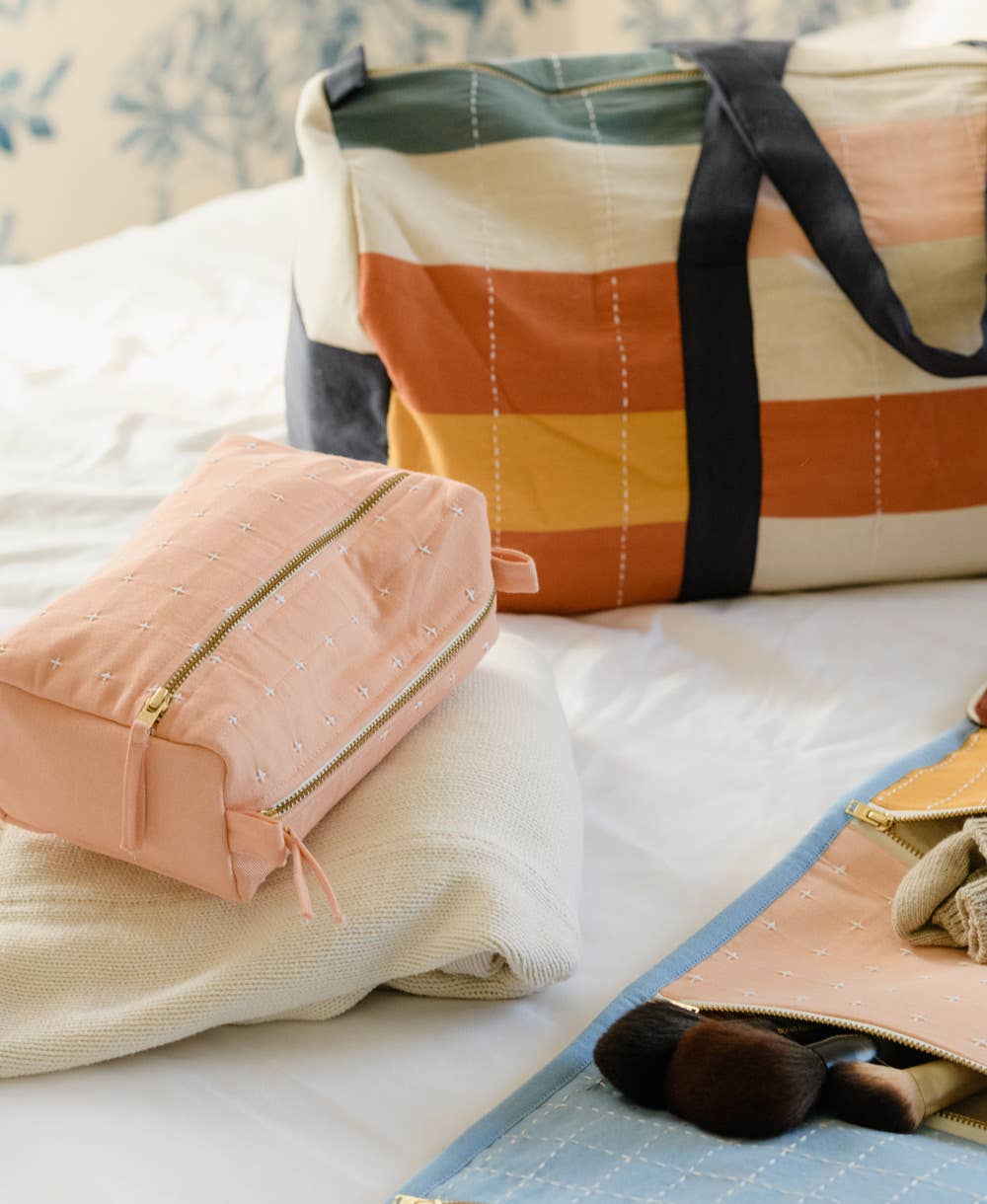 Pink Cross-Stitch Toiletry Bag