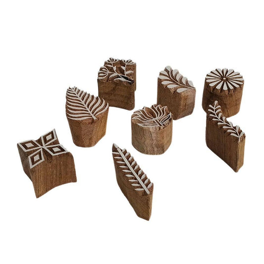 Hand-carved Mango Wood Printing Blocks - Set of 8