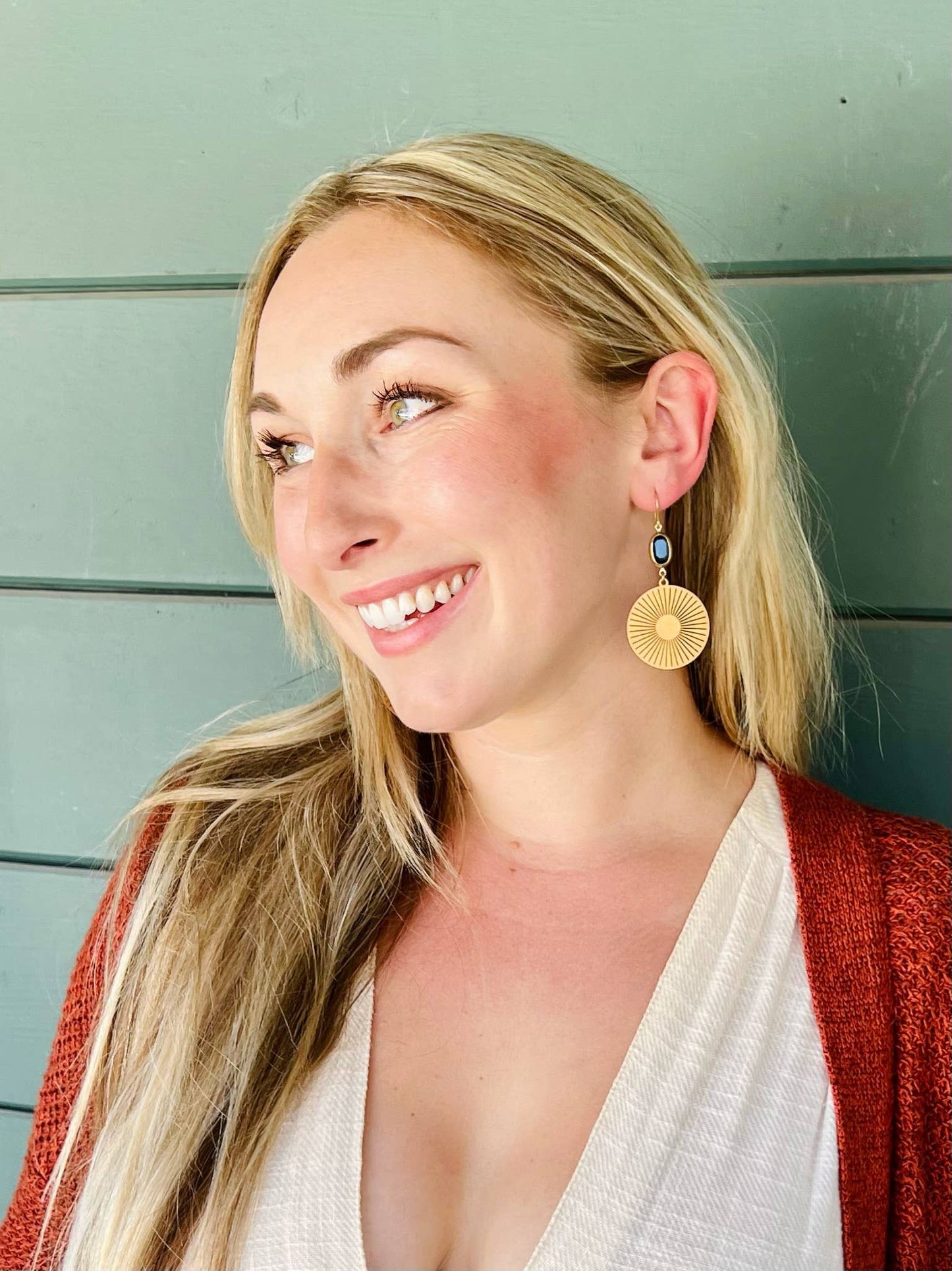 Brass Sun Medallion Earrings