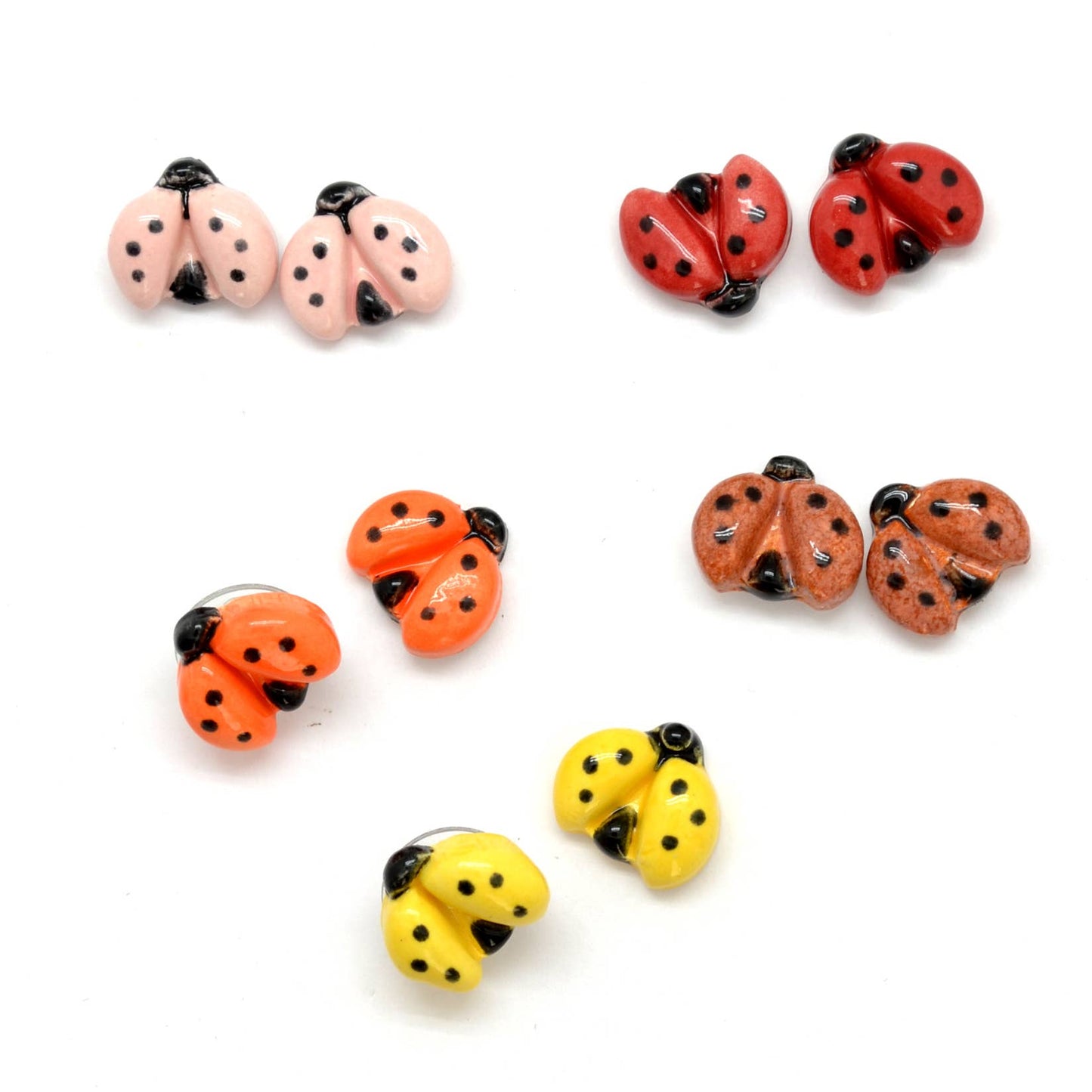Ceramic Ladybug Stud Earrings