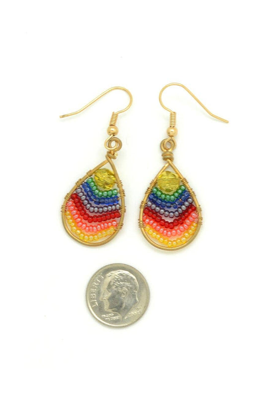 Beaded Rainbow Wire Teardrop Earrings