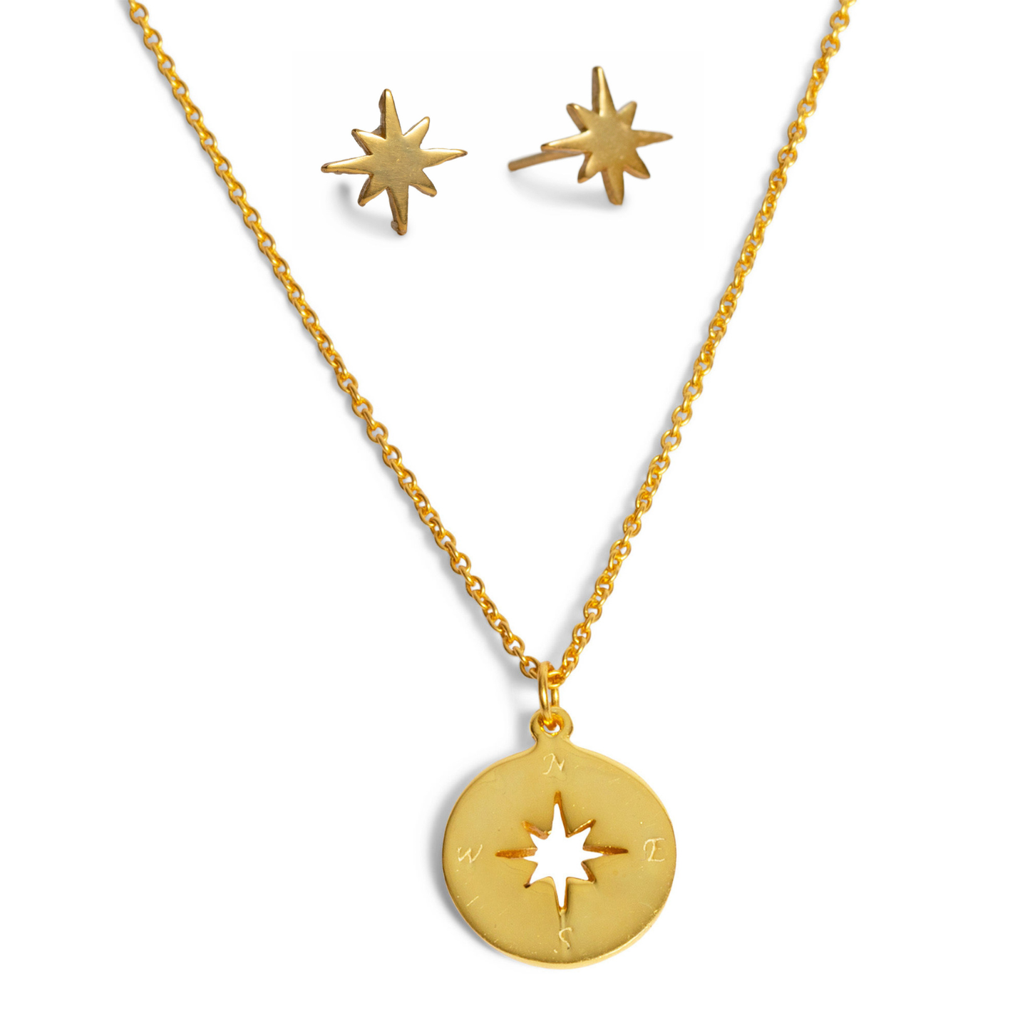 Star & Compass Classic Gold Earrings & Necklace Set
