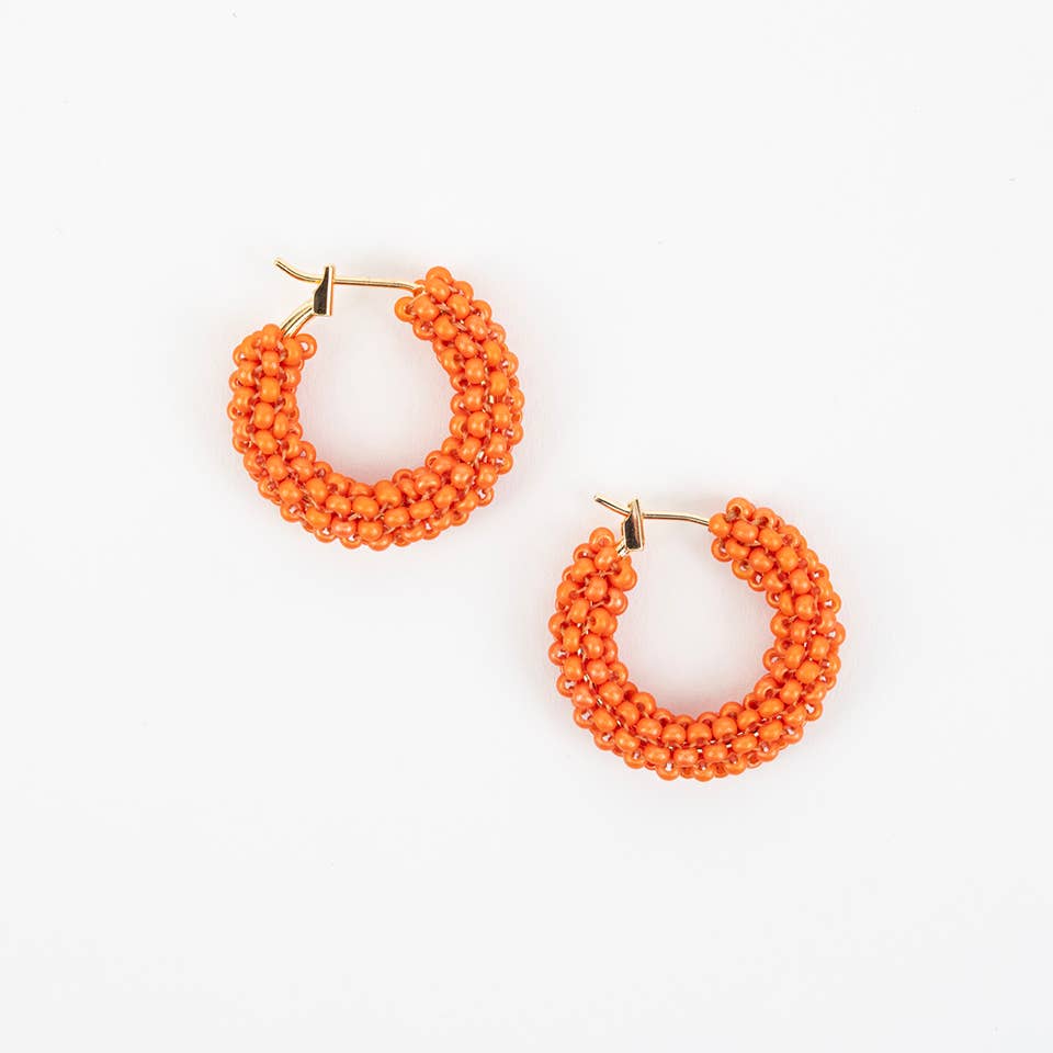 Purple Pop of Color Beaded Hoop Earrings