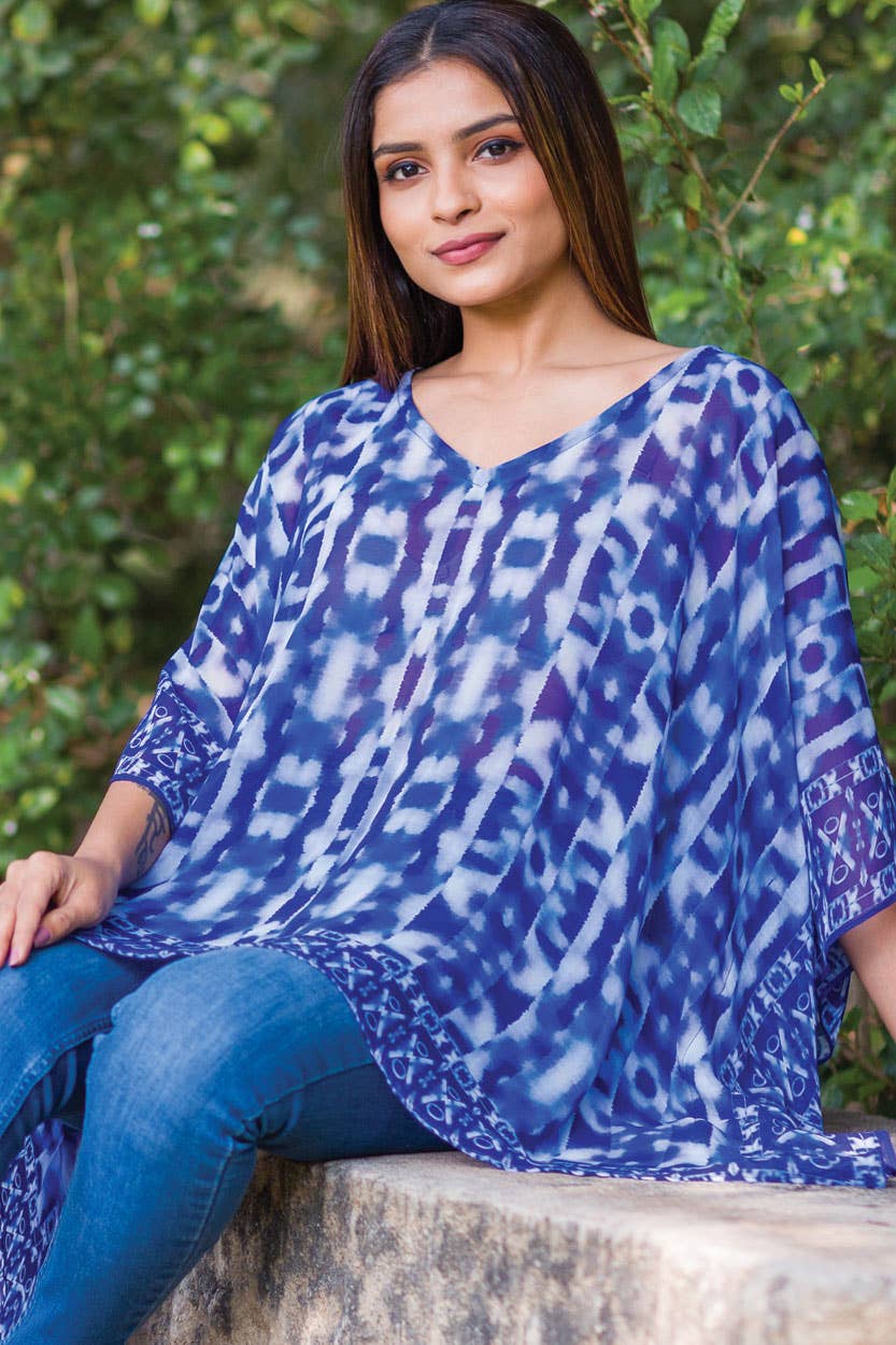 Kumari Cupro Tops: Navy Multi