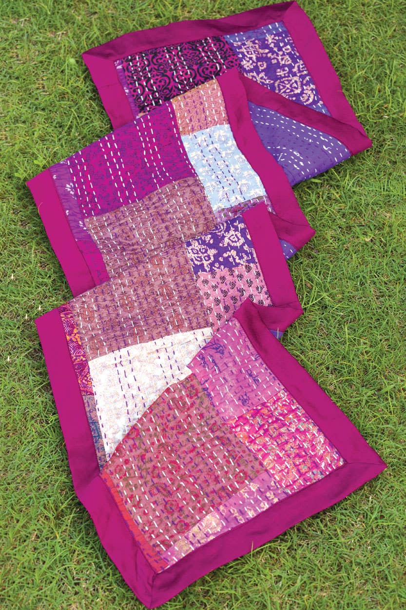 Purple Kantha Silk Table Runner