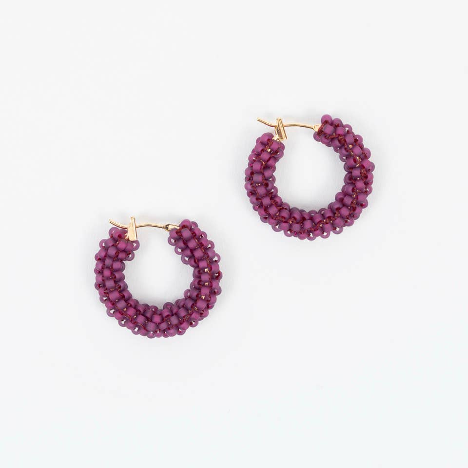 Purple Pop of Color Beaded Hoop Earrings