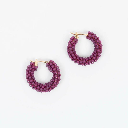 Purple Pop of Color Beaded Hoop Earrings