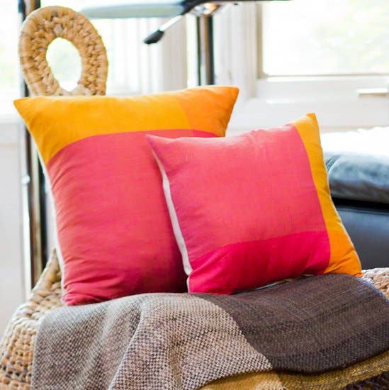 Four Colors Pink Handwoven Pillow with Insert