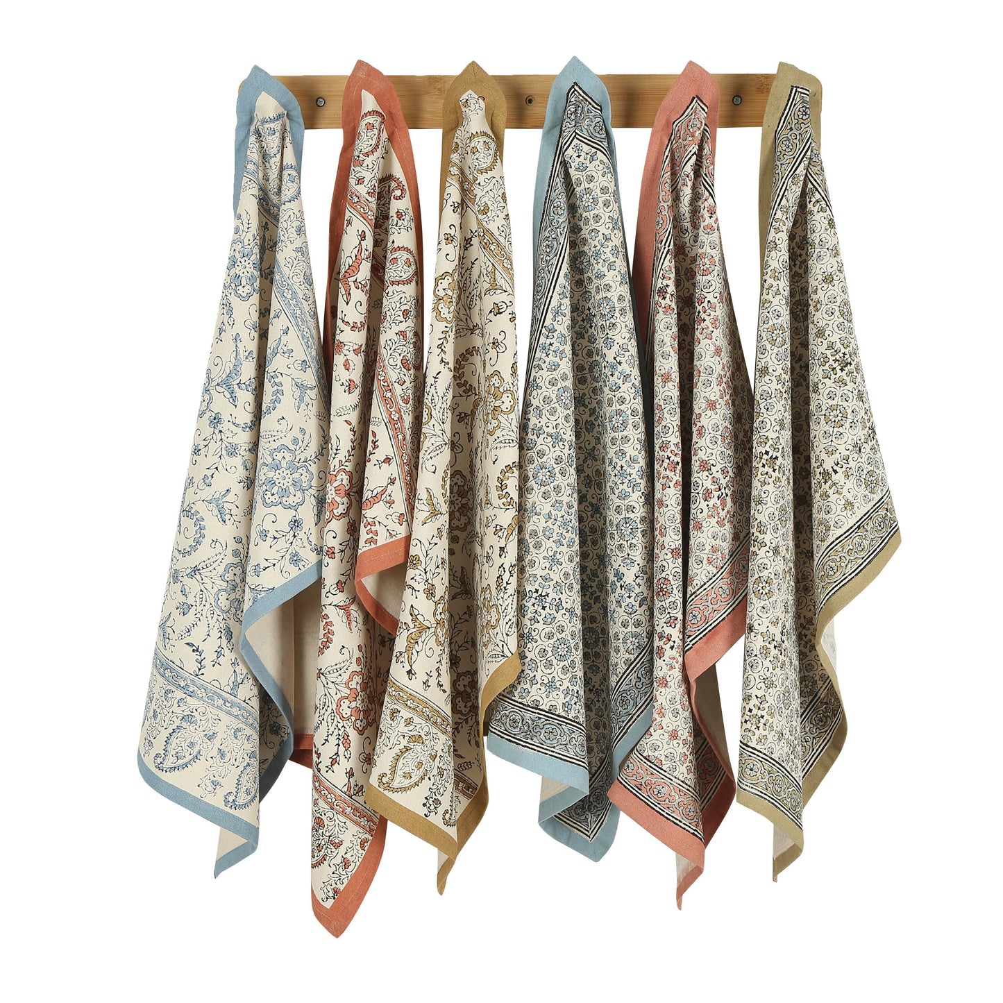 Hand Block Print Ivy Sand Cotton Kitchen Towel