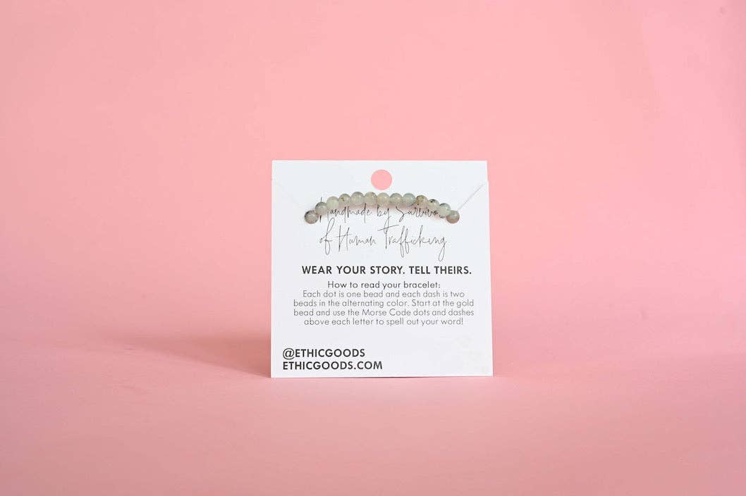 MOTHER Morse Code Bracelet in Pink Aventurine & Mother of Pearl