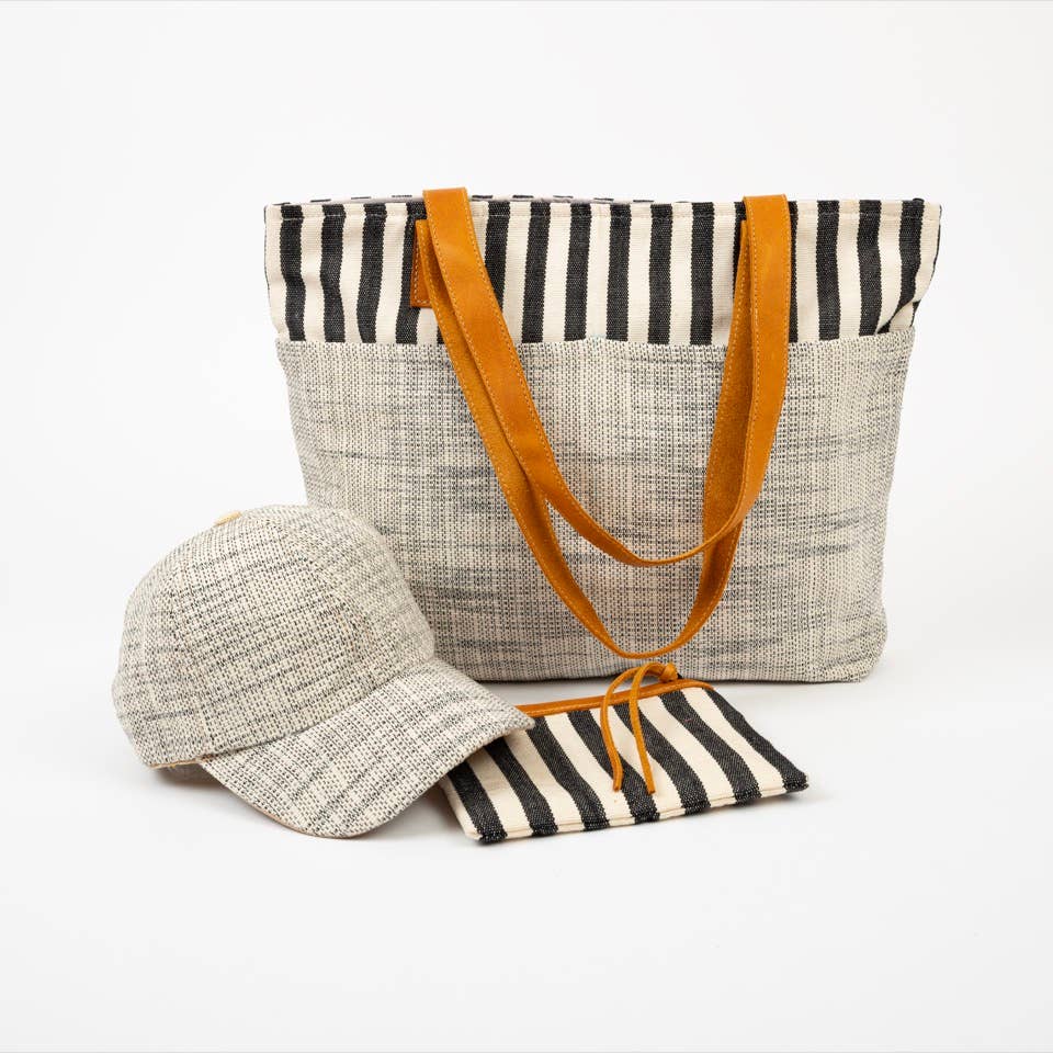 Handwoven Black & White Textured Baseball Hat