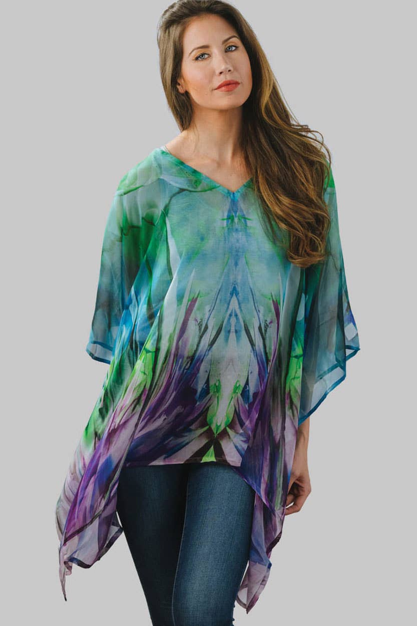 Kumari Cupro Tops: Navy Multi