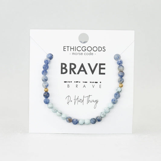 BRAVE Morse Code Bracelet in Light Blue Howlite & Lapis
