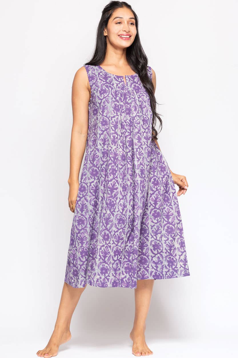Purple Manisha Block Print Cotton Dress