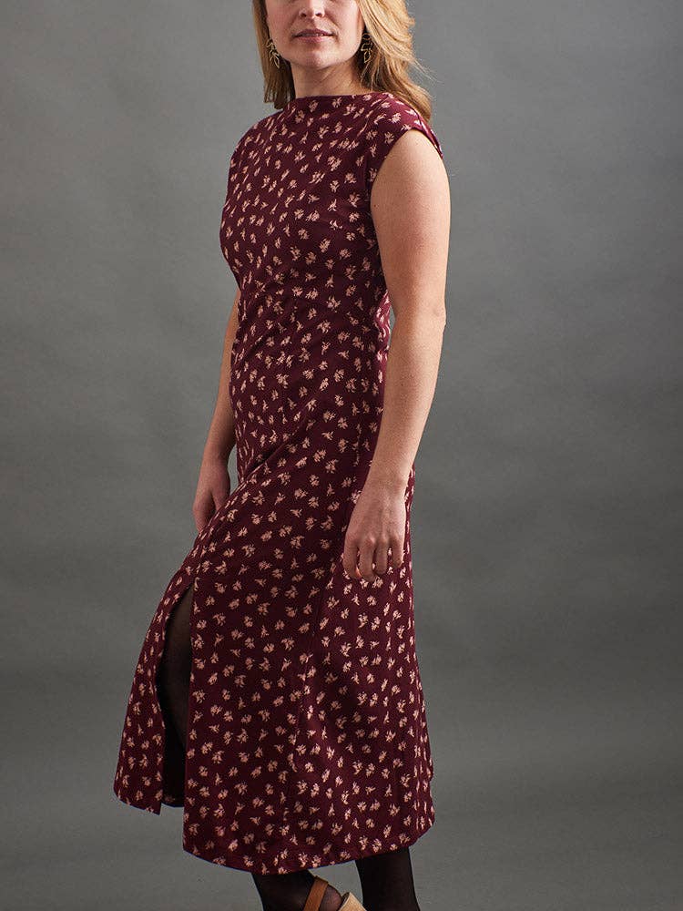 Elise Burgundy Bouquet Sheath Dress
