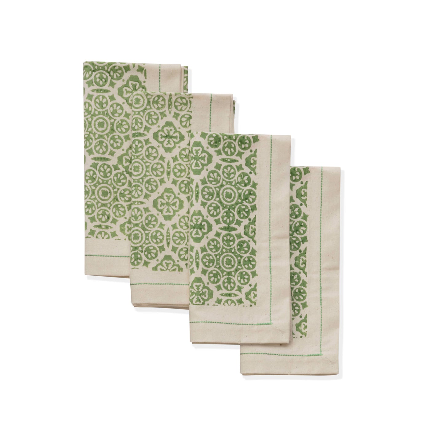 Cotton Napkins | Hand Block Printed | Mosaic Sage | Set of 4