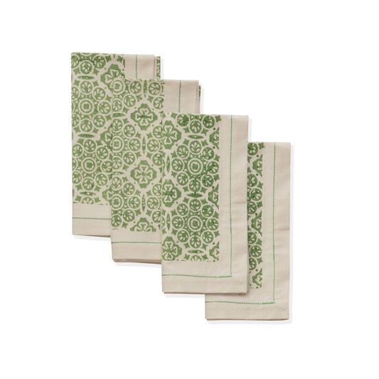 Cotton Napkins | Hand Block Printed | Mosaic Sage | Set of 4
