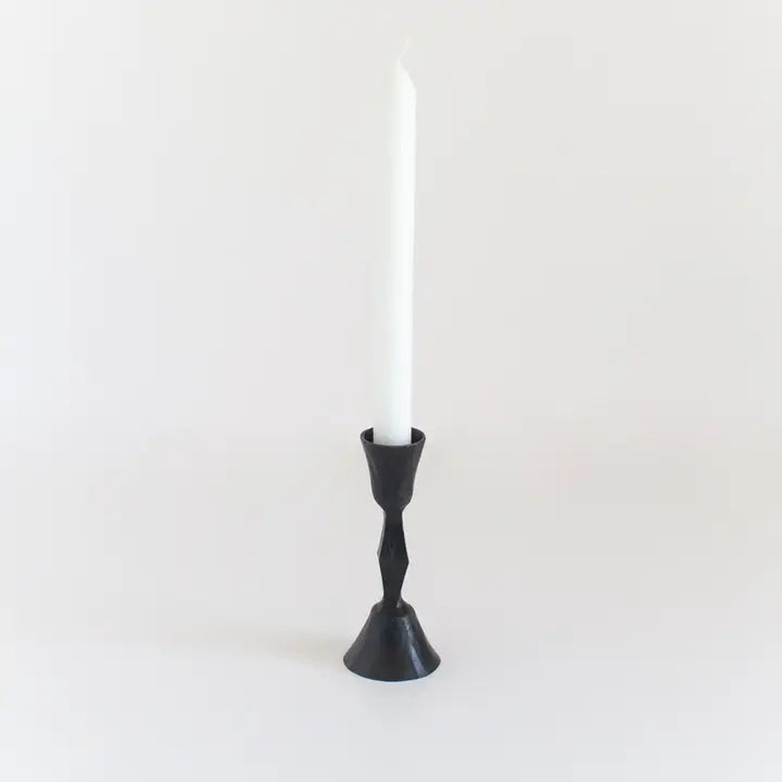 Black Low Diamond Hand-Forged Iron Candle Stand