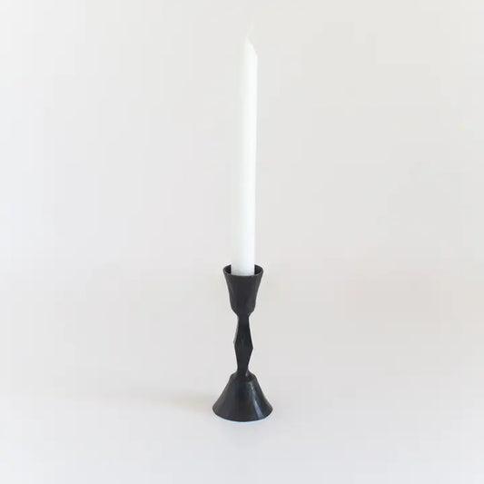 Black Low Diamond Hand-Forged Iron Candle Stand