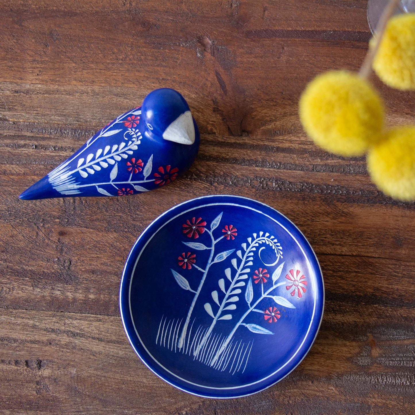 Blue Soapstone Floral Ring Dish