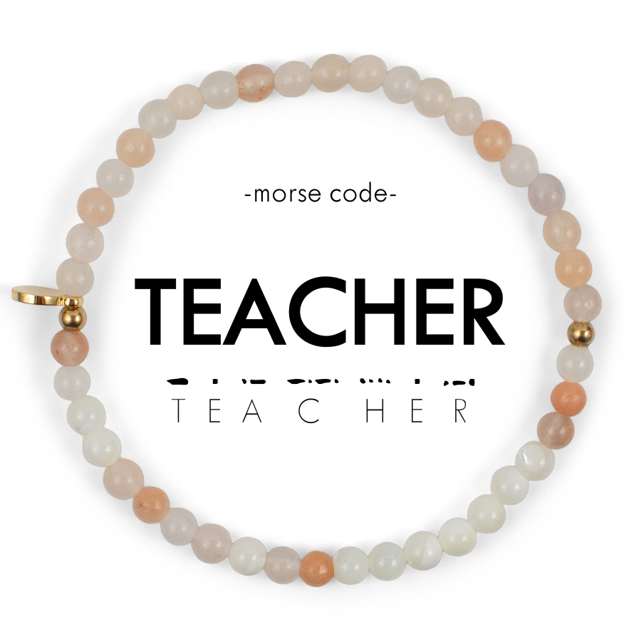 TEACHER Morse Code Bracelet in Pink Aventurine & Mother of Pearl