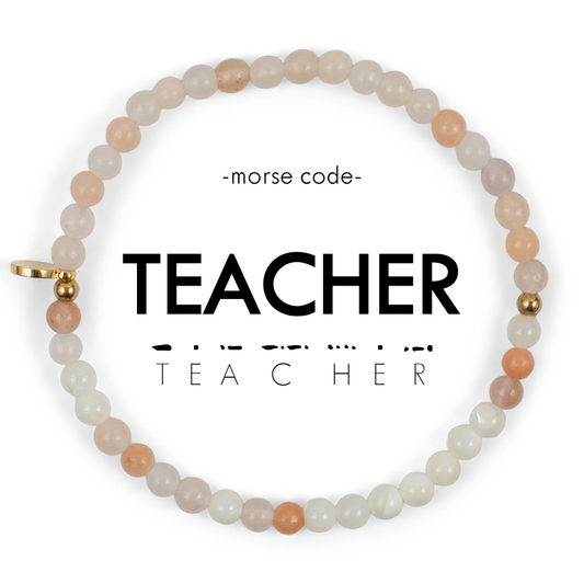 TEACHER Morse Code Bracelet in Pink Aventurine & Mother of Pearl