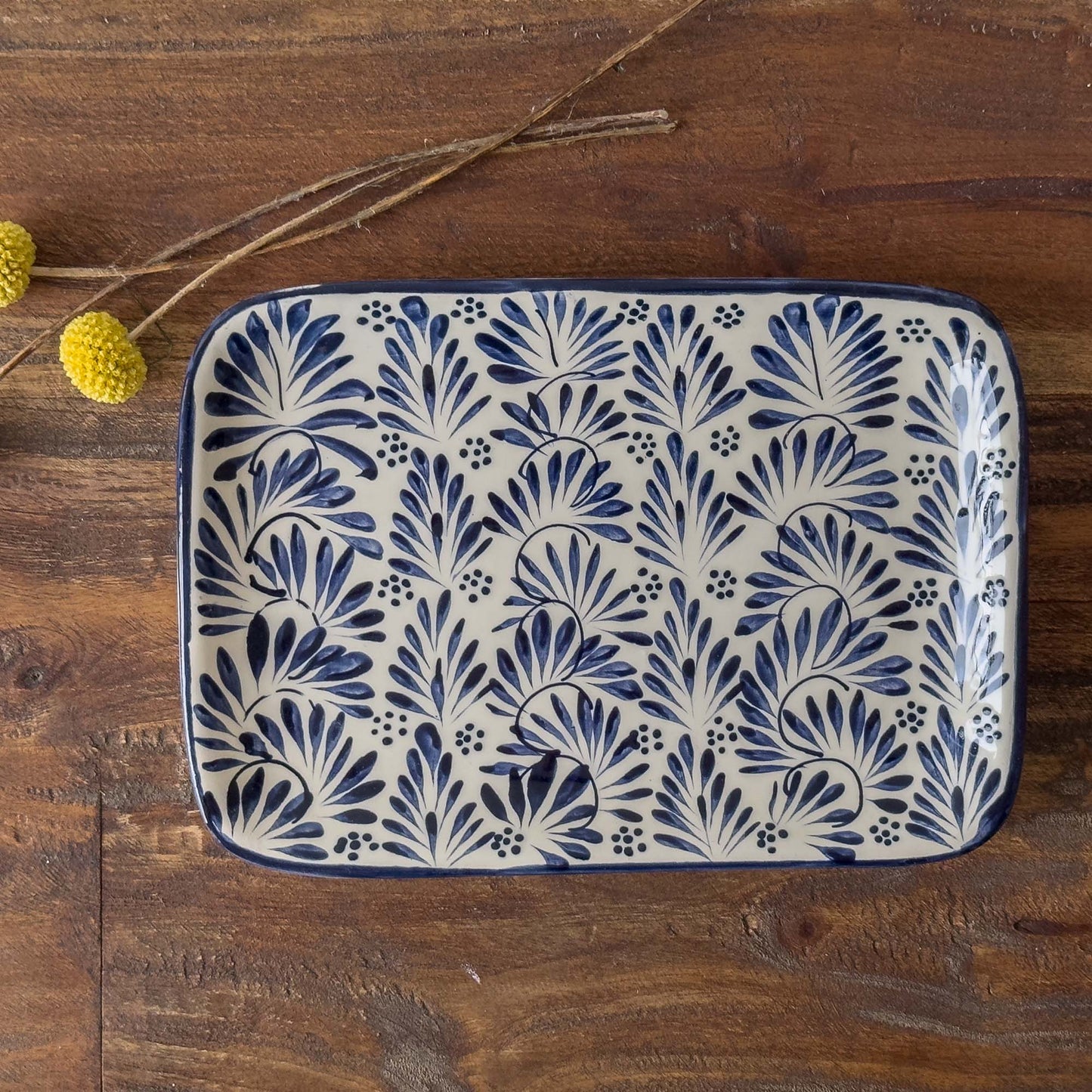 Mexican Ceramic Blue Plumeado Serving Platter