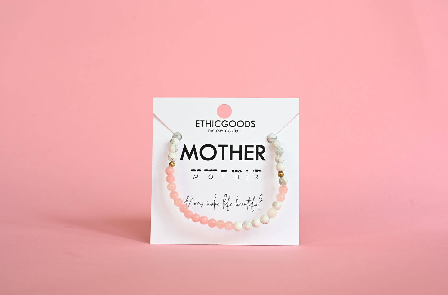 MOTHER Morse Code Bracelet in Pink Aventurine & Mother of Pearl