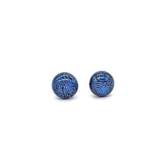 Blue Swirl Dichroic Glass Stud Earring
