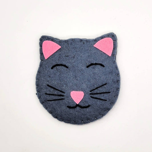 Grey Kitty Cat Felted Wool Drink Coaster