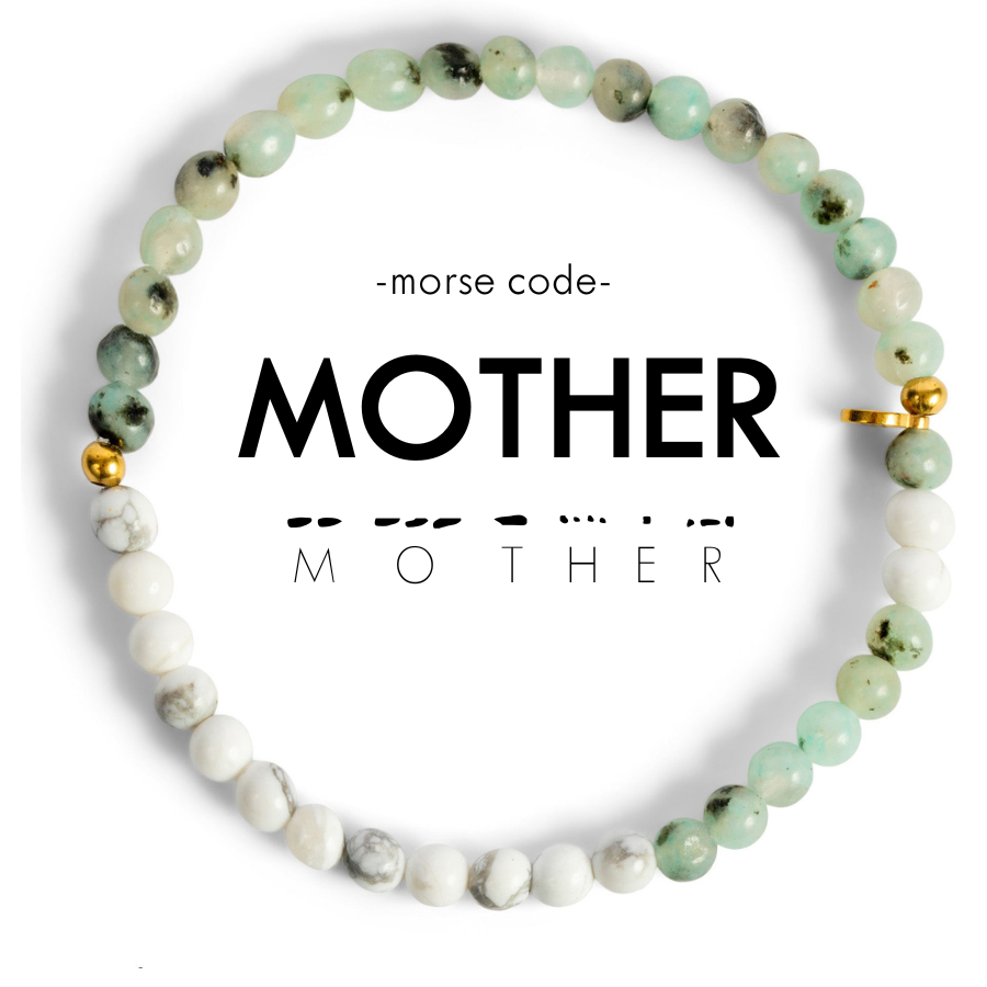 MOTHER Morse Code Bracelet in Pink Aventurine & Mother of Pearl