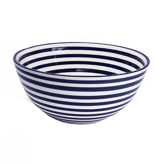 12" hand Painted Cobalt Stripe Large Deep Bowl