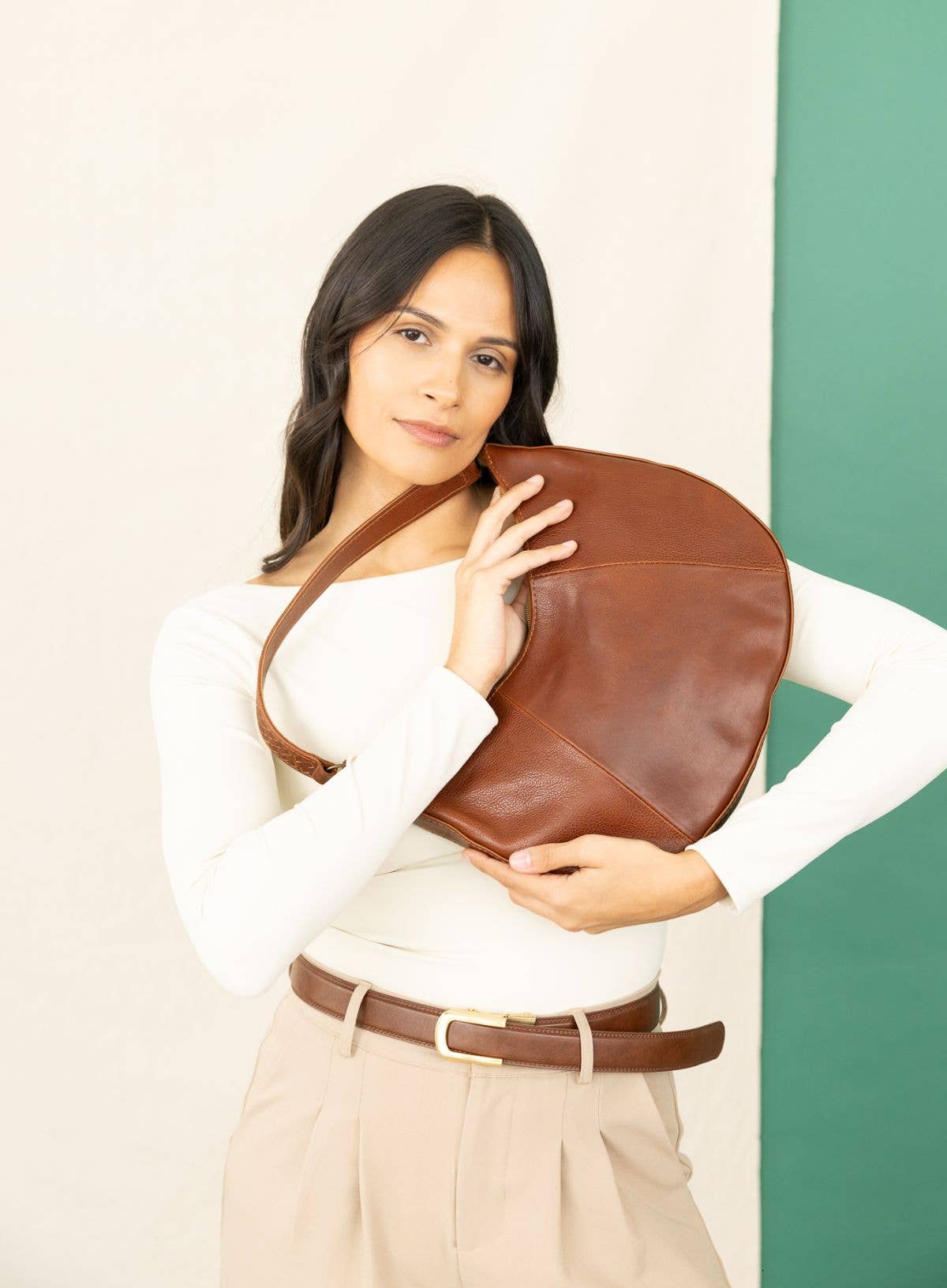 Bone Saddle Leather Shoulder Bag