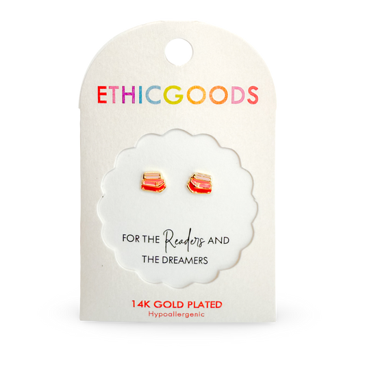 Books Tiny Gold Stud Earrings