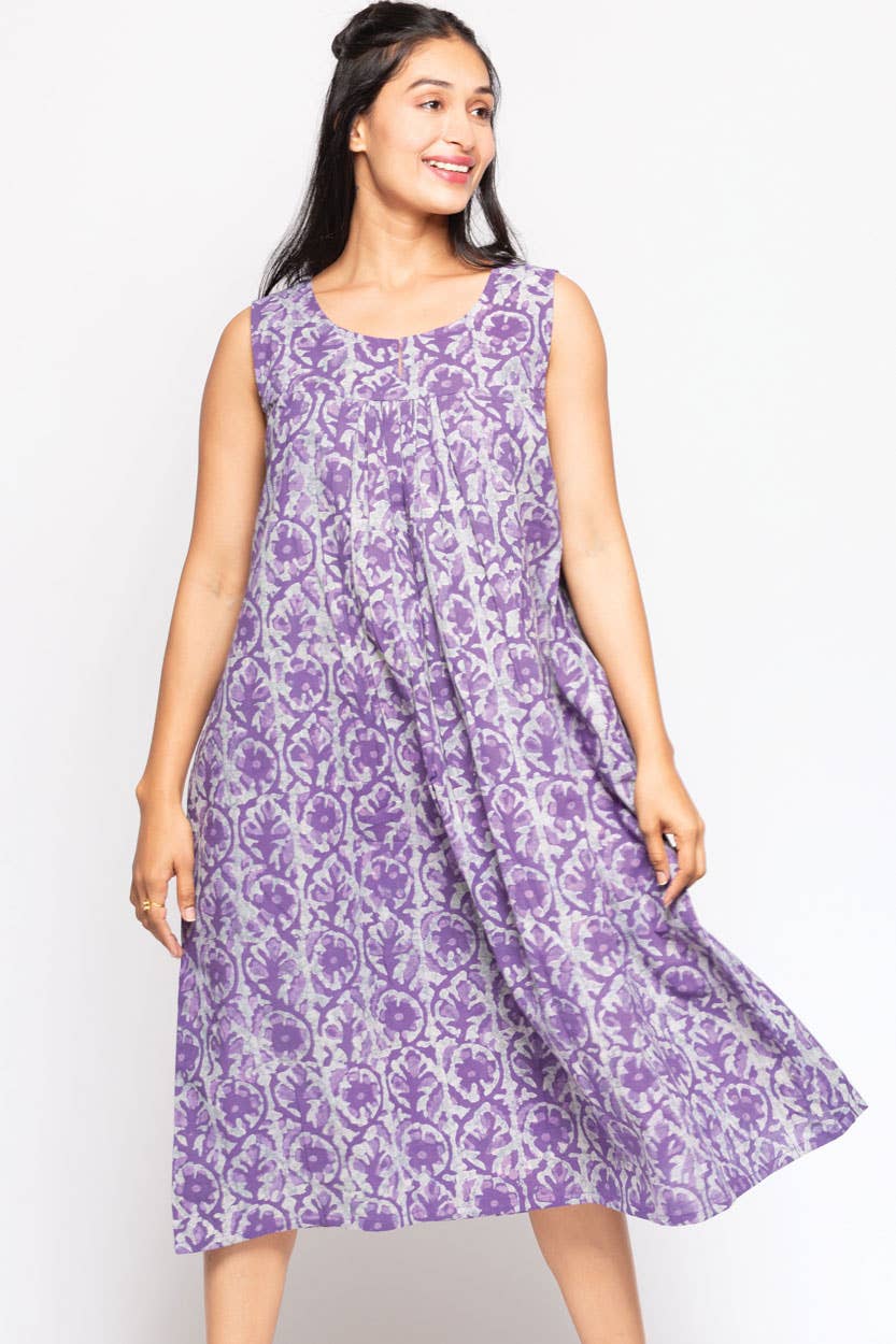 Purple Manisha Block Print Cotton Dress