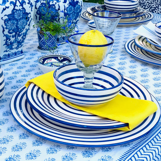 Hand painted Cobalt Stripe Dinner Plate