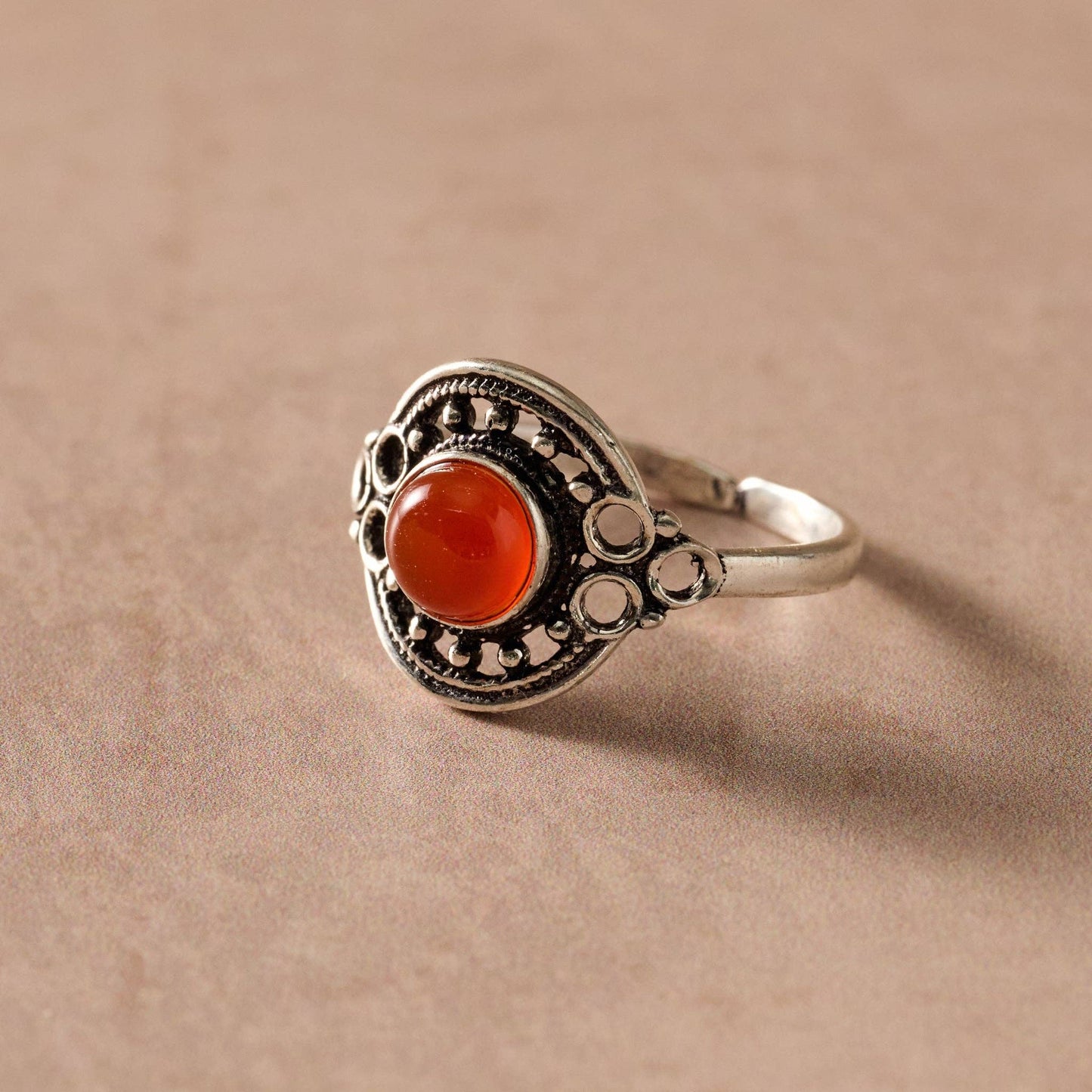 Ghera Adjustable Silvertone Onyx Stone Ring
