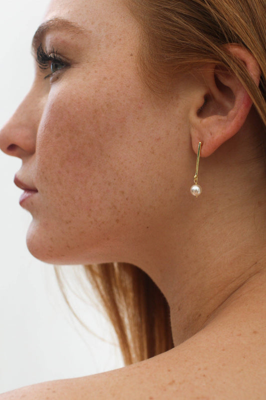 Luxe Gold Pearl Bar Earrings