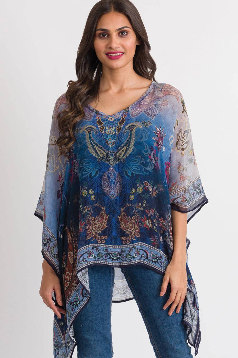 Kumari Cupro Tops: Navy Multi