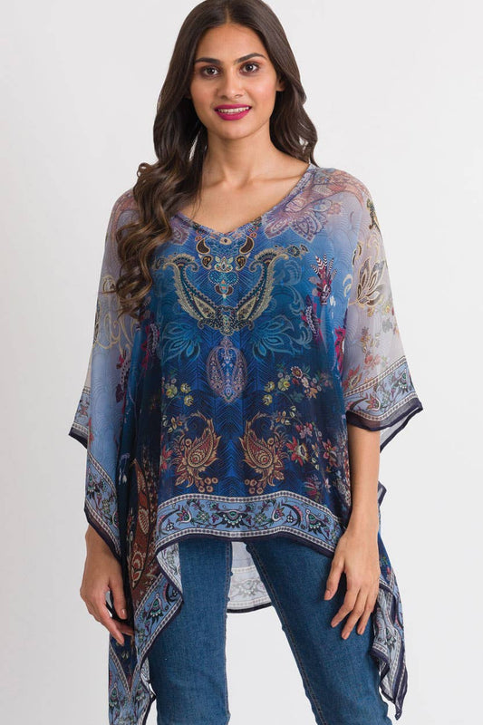 Kumari Cupro Tops: Navy Multi