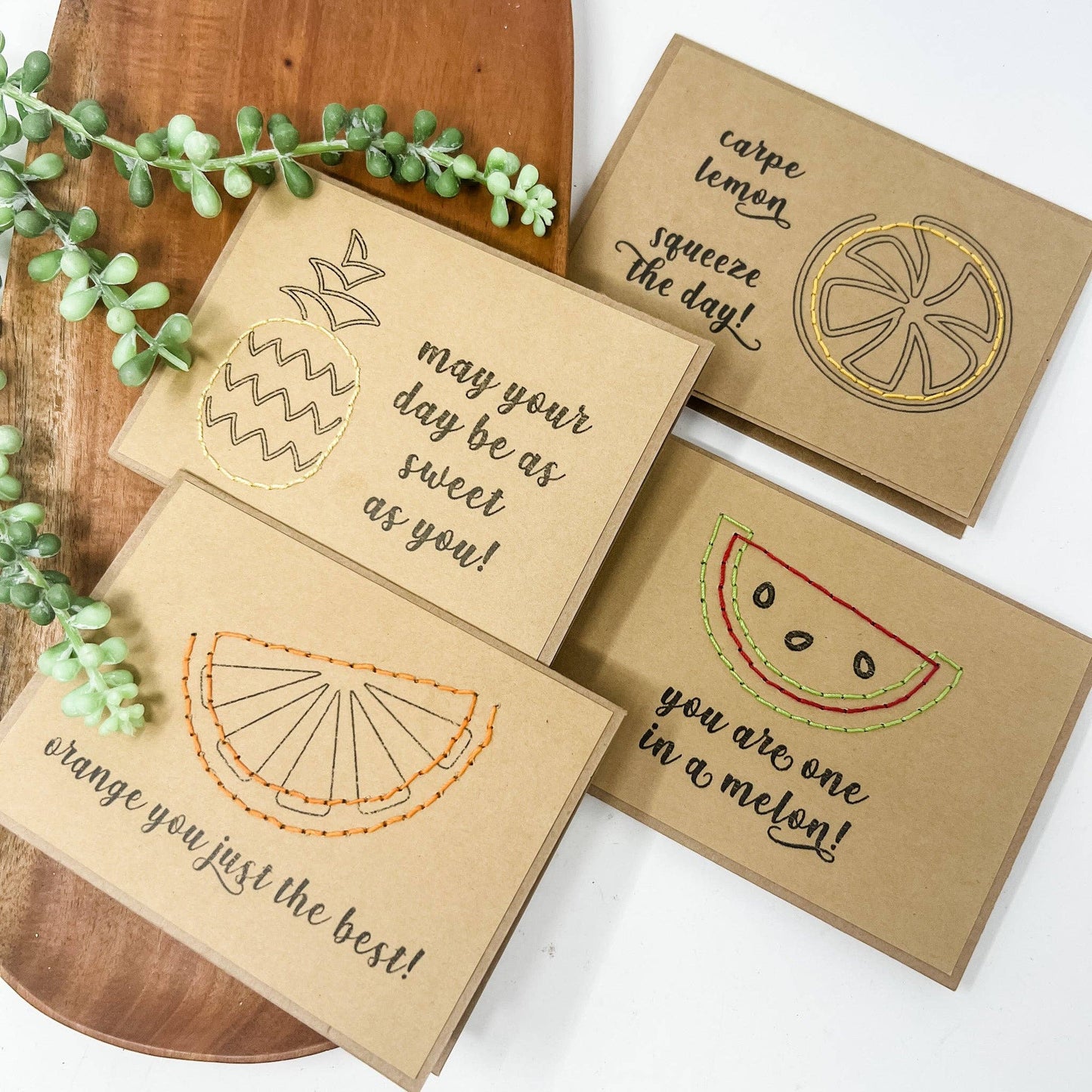 Fruity Hand-Stitched Greeting Cards