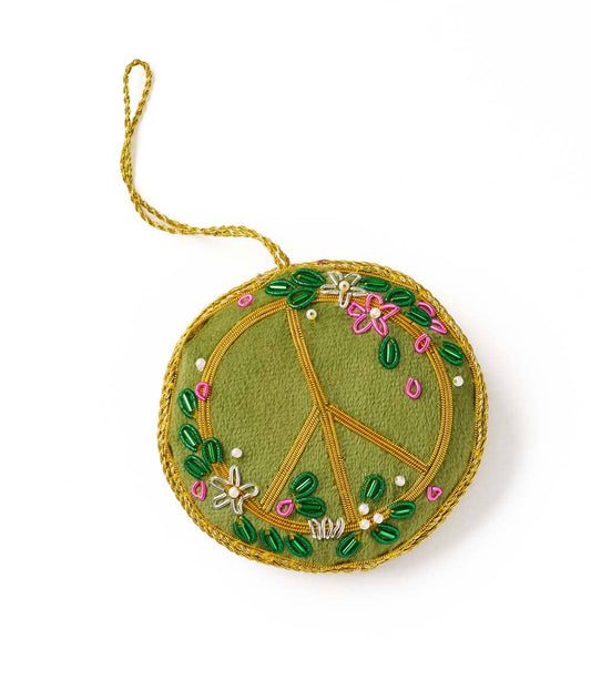 Floral Peace Sign Beaded Fabric Ornament