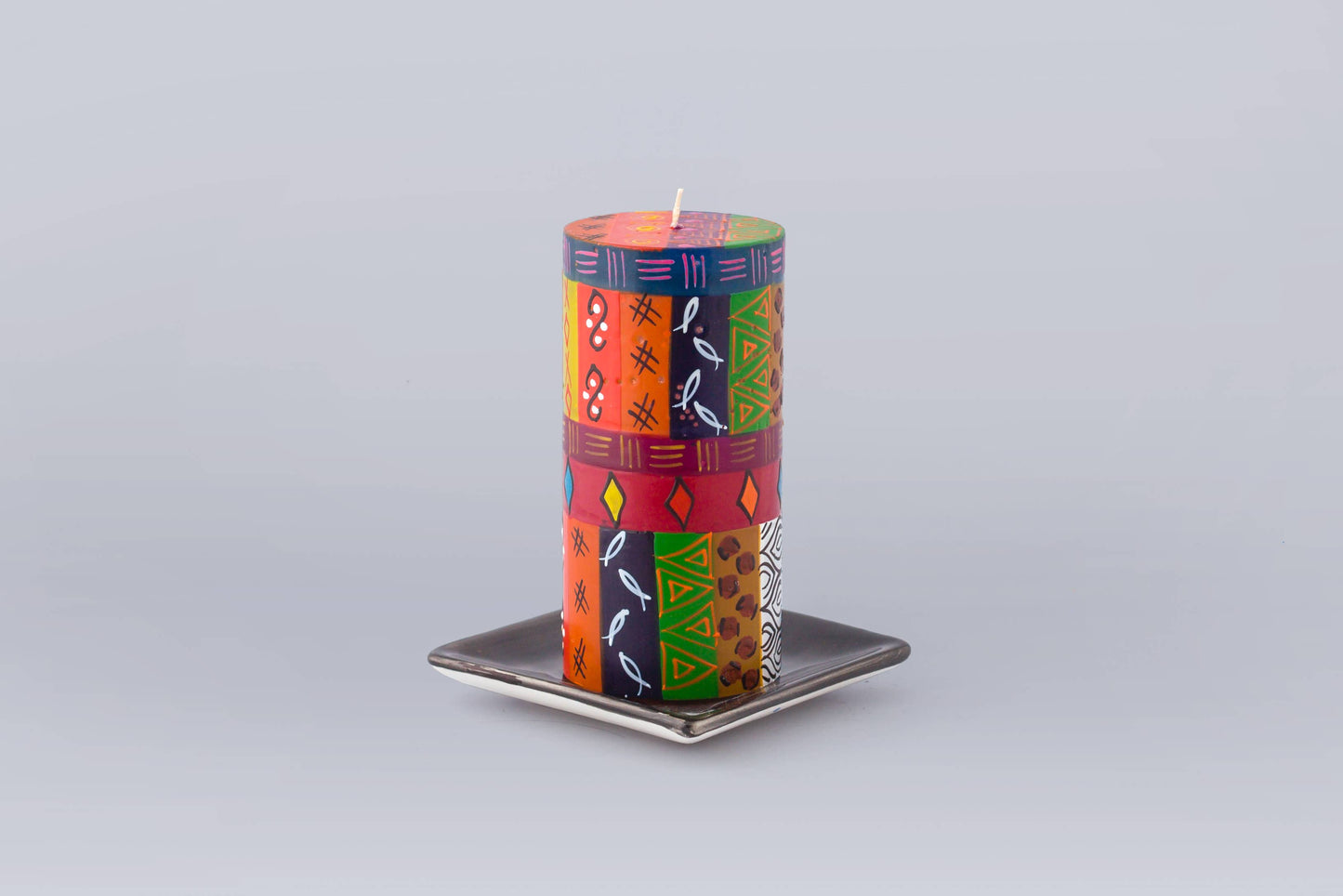 Multi Color Ethnic Small Pillar Candle 3” x 4” (50 hour burn time)