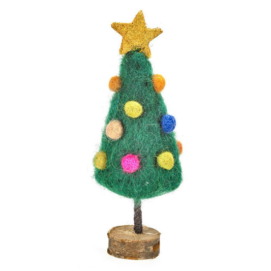Handmade Felt Mini Xmas Tree on Wooden Stand