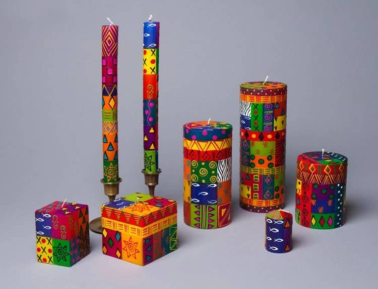 Multi Color Ethnic Small Pillar Candle 3” x 4” (50 hour burn time)